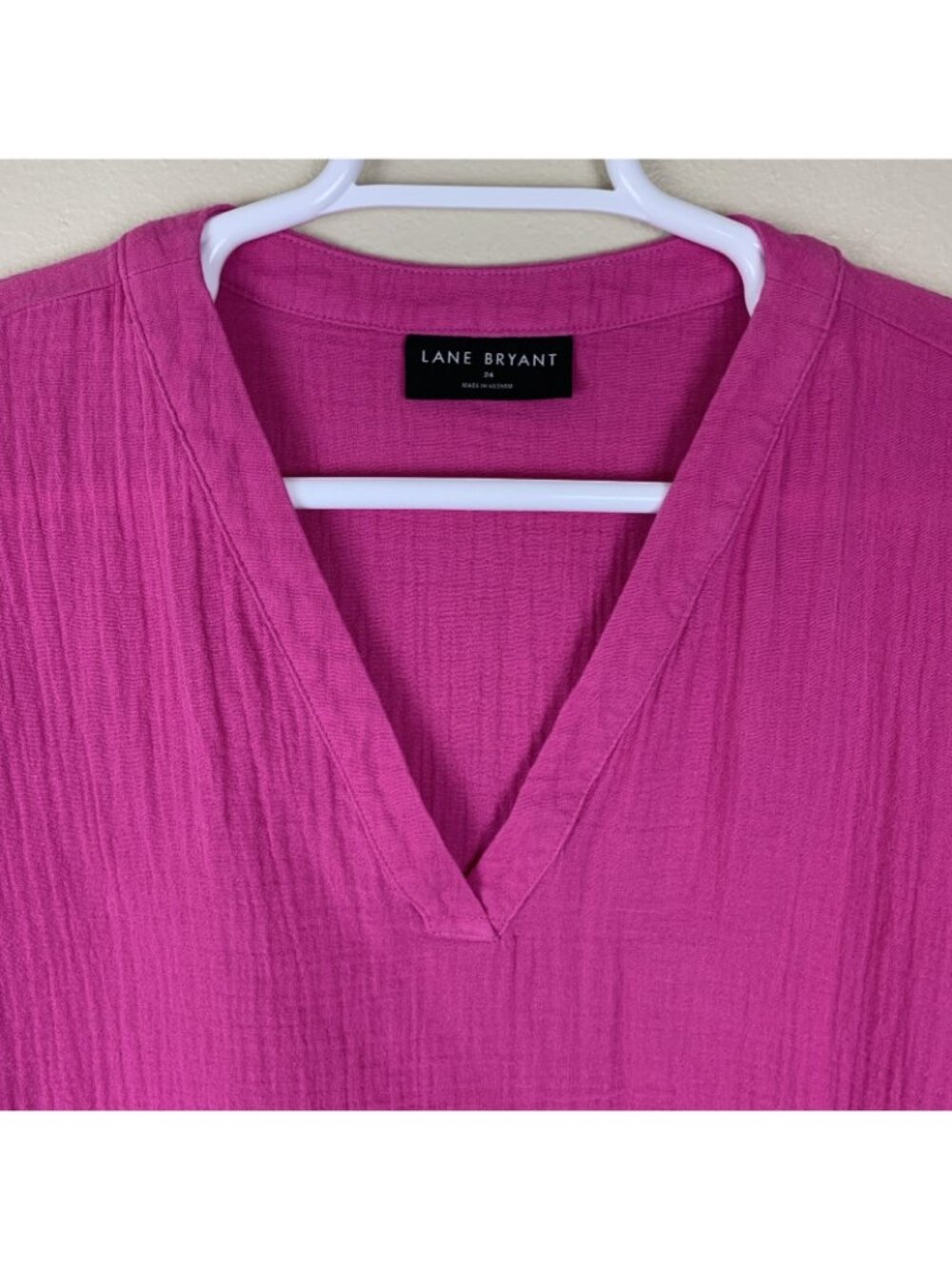 Lane Bryant Blouse Womens 24 Short Sleeve Pink Guazy Beachy Boho V Neck Cotton - Picture 4 of 14
